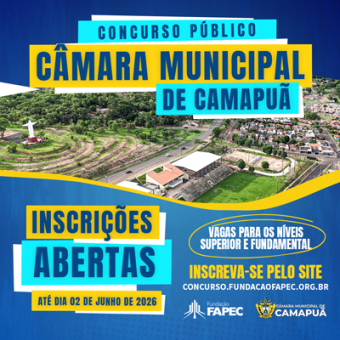 Concurso público da Câmara Municipal de Camapuã/MS está com inscrições abertas
