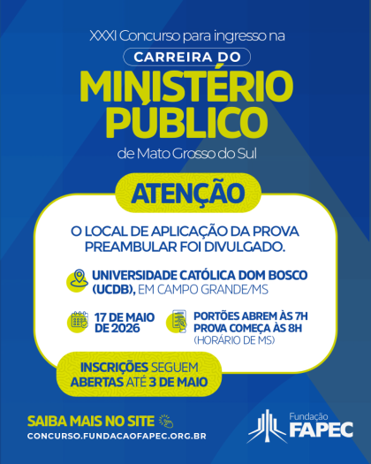 É neste domingo: prova preambular do concurso para Promotor de Justiça Substituto do MPMS é aplicada
